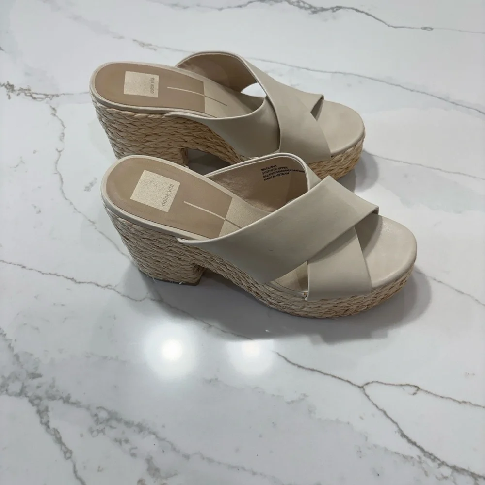 Neutral Espadrille Wedge Slide Sandals - Beige